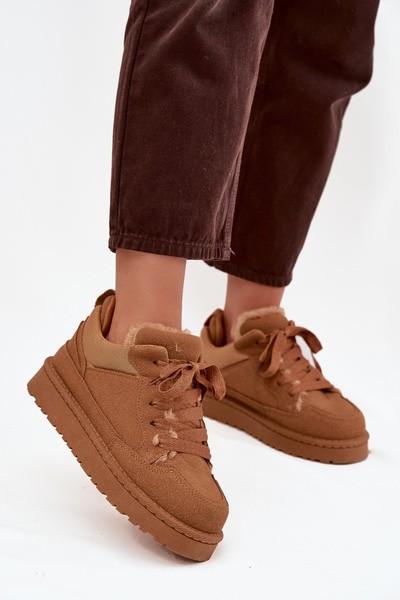 Damskie Sneakersy Ocieplane Futerkiem Camel Cyrissa