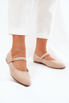 Ballet Flats With Strap And Buckle Eco Suede Beige Vikilora