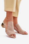 Women's sandals on golden heel beige Tessira