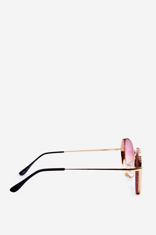 Przeciwsłoneczne Okulary Damskie Brokatowe Wstawki Różowe UV400