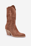 Perforated Cowboy Ankle Boots On Heel Brown Salive