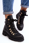 Women's Leather Lace-Up Hiking Boots Zazoo K01 Black
