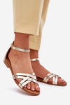 Ladies leather sandals on flat heel Maciejka 07029-25 gold