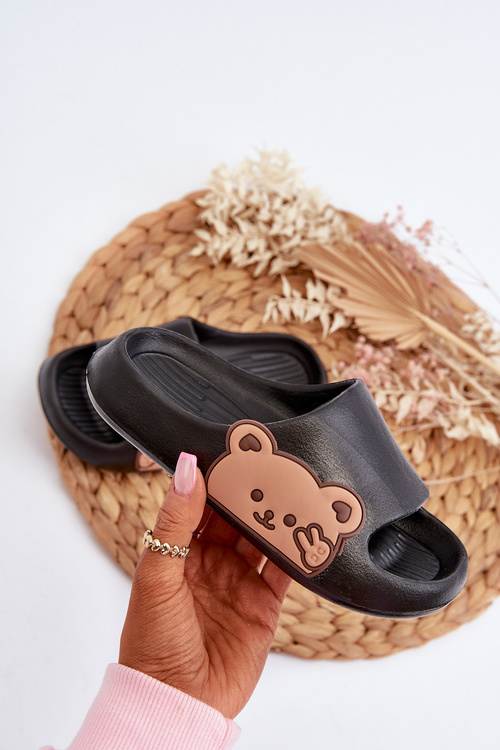 Light Foam Slippers With Bear Black Relief