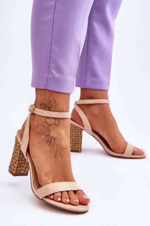 Suede Sandals On A Braided Heel Beige Selila