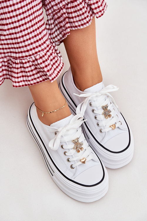 Women's Platform Sneakers With Golden Accents White Fiorina