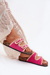 Crocheted Women's Slippers With Golden Buckles Fuchsia Fenira