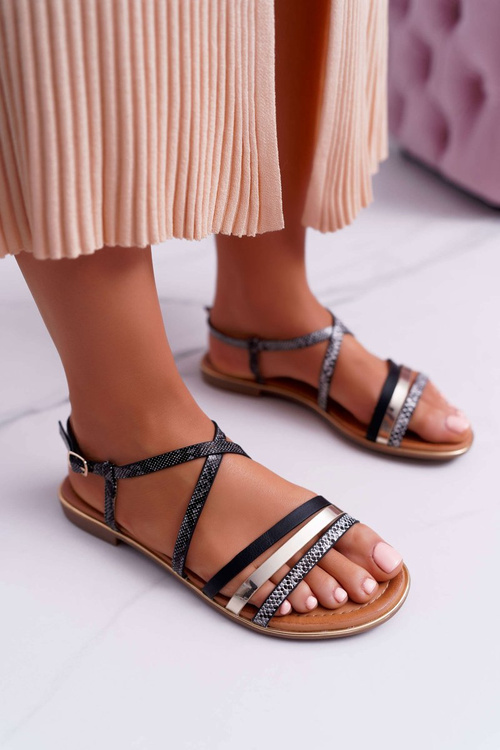 Women's Flat Sandals Snake Skin Black Dahira