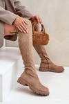 Knee High Boots On Flat Heel Made Of Eco Suede Beige Arkelia