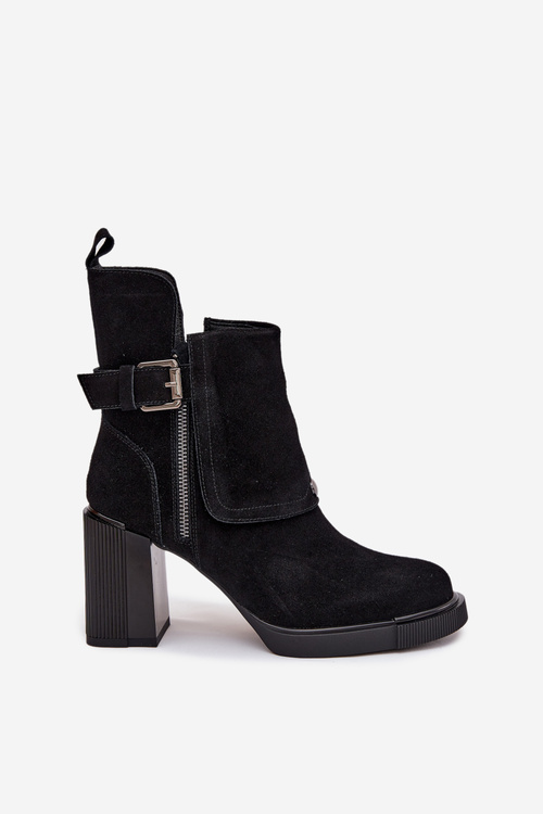 Ankle boots made of genuine suede on a heel with a buckle Vinceza 91152 Black