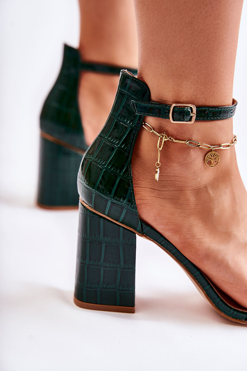 Women's Leather Sandals Snake Pattern Green Sollana