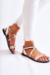 Fashionable Women's Sandals With Rhinestones White and Silver Camalisa