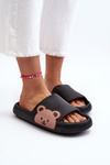 Women's Lightweight Foam Slippers Bear Motif Black Parisso