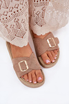 Women's Platform Sandals With Gold Buckle Dark Beige Selira