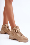 Women's Suede Sports Shoes with Chain Dark Beige Tymagio