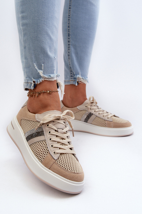 Buty Sportowe Skóra Beżowe S.Barski D&A LR110