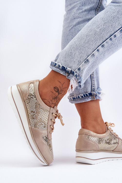 Leather Sport Shoes with Perforation S.Barski AL22246 Gold