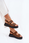 Ladies Platform And Wedge Sandals With Buckles Leopard Brown Genorre
