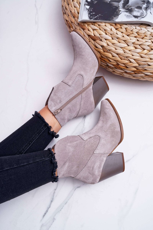 Women's Heeled Boots Leather Suede Bright Cappuccino Nicole 2433