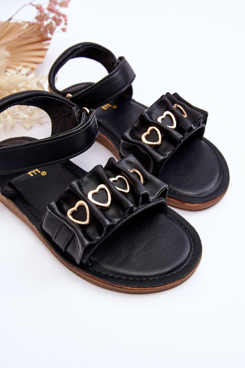 Children's Sandals With Velcro Hearts Black Havana