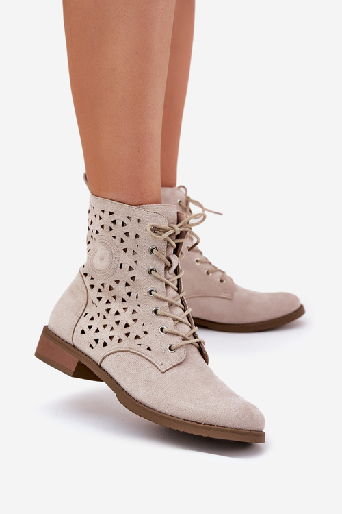 Boots With Perforated Pattern With Zip Light Beige Serfina