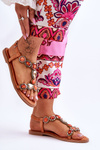 Suede Flat Sandals With Stones Orange Dallas
