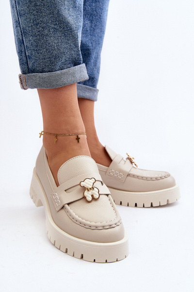 Leather Moccasins with Bear CheBello 4291 Light Beige