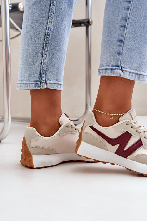 Sneakersy Buty Sportowe Damskie Beżowo-Bordowe Britma