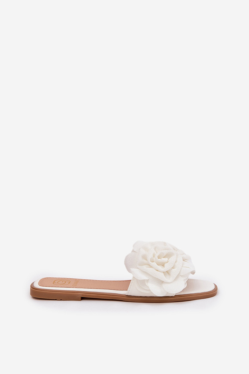 Women's Flat Sandals With Decorative Flowers White Misorsse