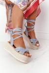 Lace-up Sandals On A Braided Platform Blue La Palma
