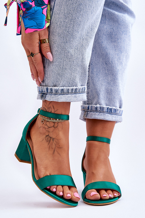 Satin Low Heel Sandals Green Juliet