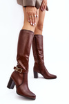 Women's knee-high boots with buckle and fur lining in brown Sendilia