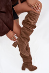 Wrinkled boots made of natural suede on a heel insulated Zazoo 4228 light brown