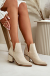 Embellished Women's Heeled Boots with Pointed Toes Beige Fararia