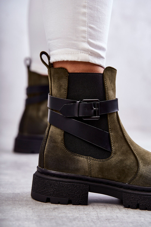 Women's Warm Boots Jodhpur boots With Belt Green Jose