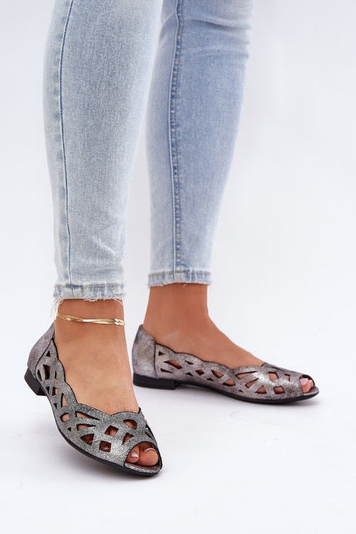 Perforated Ballerinas With Open Toes Silver Calgis