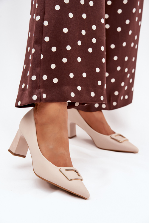 Heels With Decorative Buckle Beige Seriva