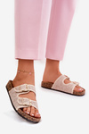 Women'S Fabric Slippers On Cork Platform With Buckles Beige Osoffe