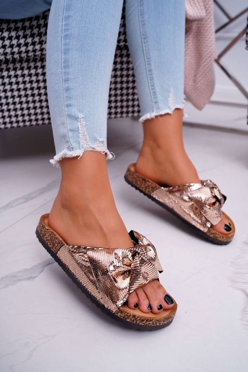 Pink Gold Metallics Cork Flip Flops with Cocard