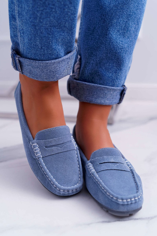 Women's Suede Leather Moccasins Blue Tenzion