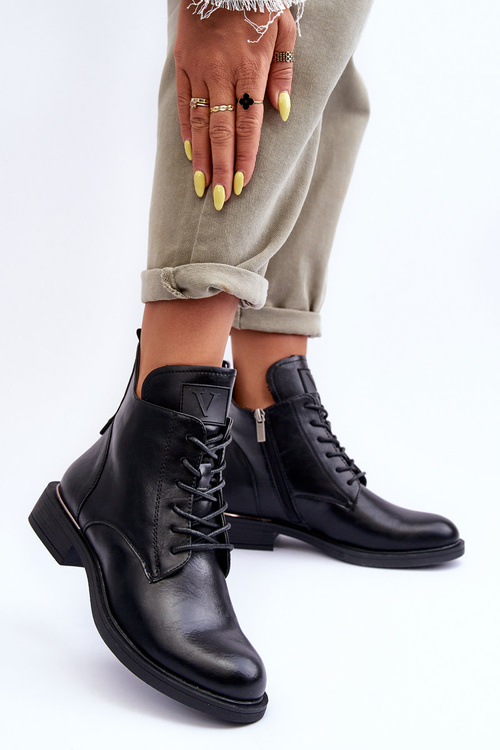 Botki Workery Damskie Skóra Czarne Tedrick 58167