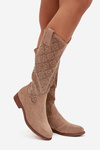 Women's Openwork Ankle Boots On Flat Heel S.Barski HY52-534 Beige