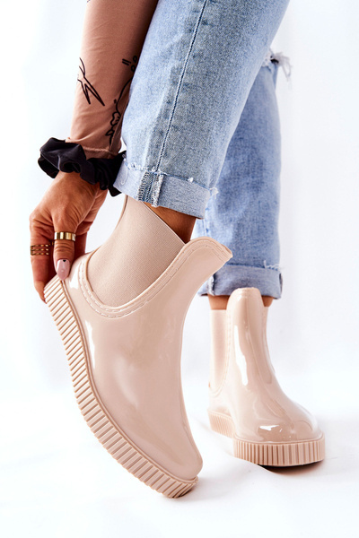 Shiny Rubber Boots Galoshes On A Platform Beige Waterfall