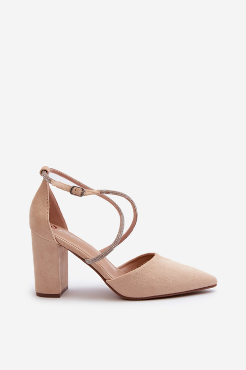 Suede Court Shoes with Rhinestones Beige Lagra