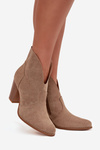 Women's Block Heel Boots Made of Eco Suede Beige Elvirae