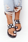 Leather Slippers With Rhinestones Black Ava