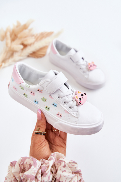 Children's Leather Sneakers With Velcro Print White Bonnie