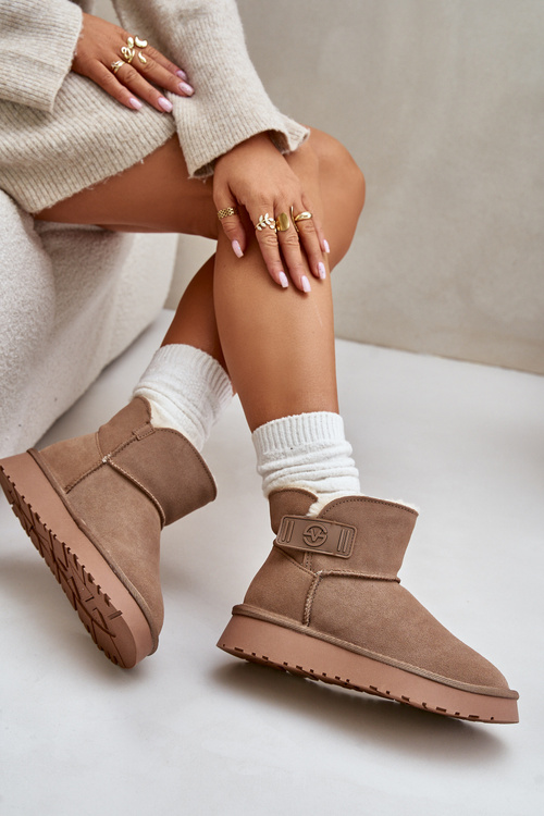 Leather Suede Snow Boots With Fur Vinceza 97951 Beige