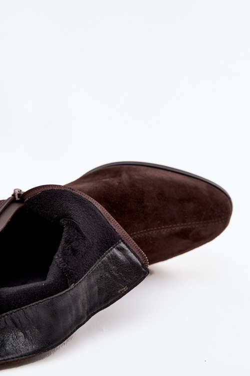 Women's Boots Made of Natural Suede on Block Heel Lined D&A CR52-651 Chocolate