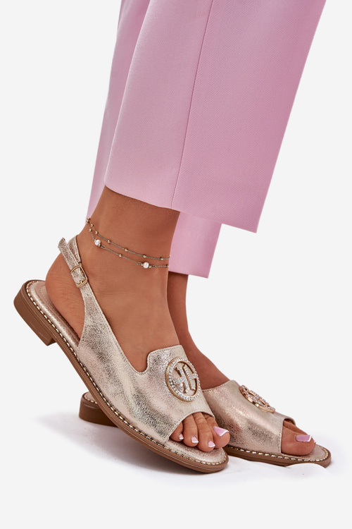 Women's sandals on flat heels with decoration S.Barski KV51-002 golden